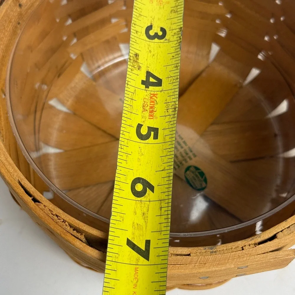 Peterboro Basket Co Round Woven Wood Basket with Leather Handles and Liner 7in